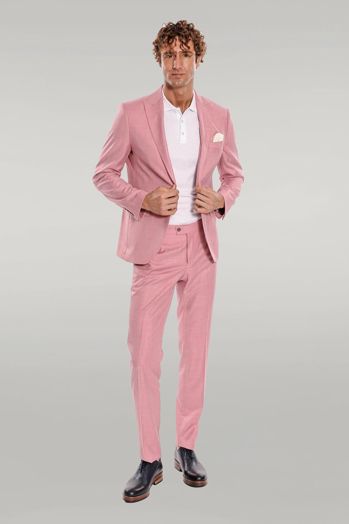Patterned 2 Piece Slim Fit Pink Men Suit - Image 3