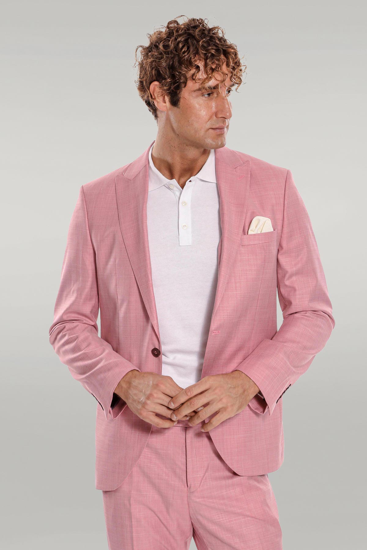 Patterned 2 Piece Slim Fit Pink Men Suit - Image 2