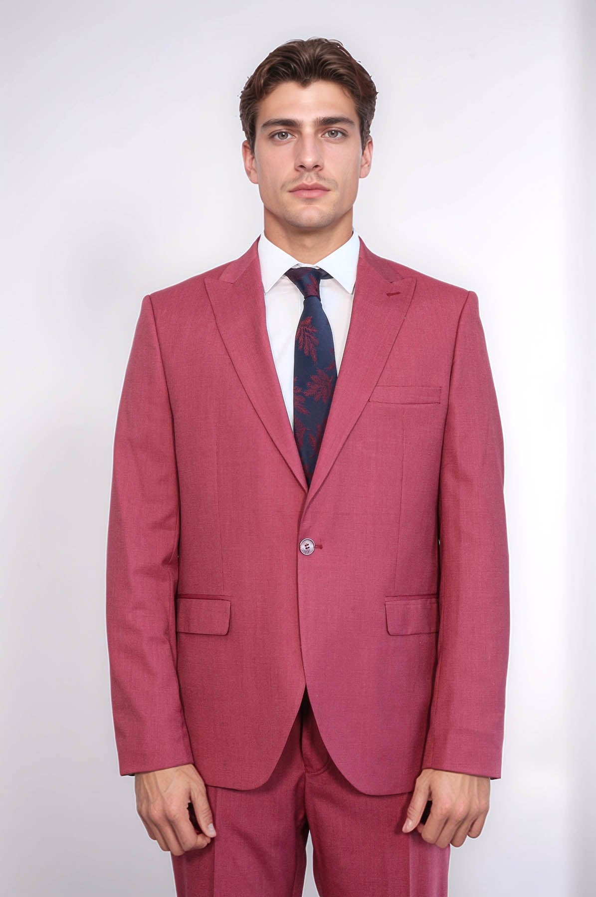 2 Piece Patterned Slim Fit Magenta Men Suit - Image 3