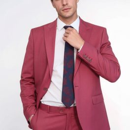 2 Piece Patterned Slim Fit Magenta Men Suit