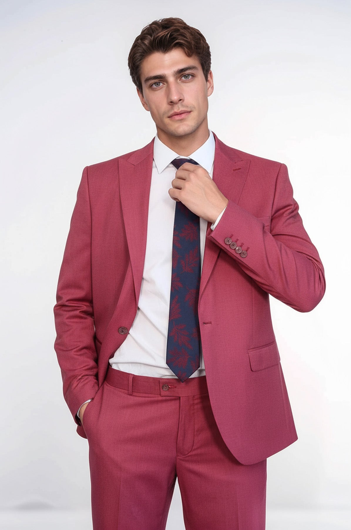 2 Piece Patterned Slim Fit Magenta Men Suit
