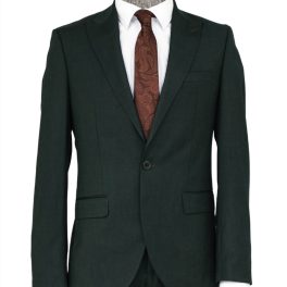 2 Piece Patterned Slim Fit Dark Green Men Suit