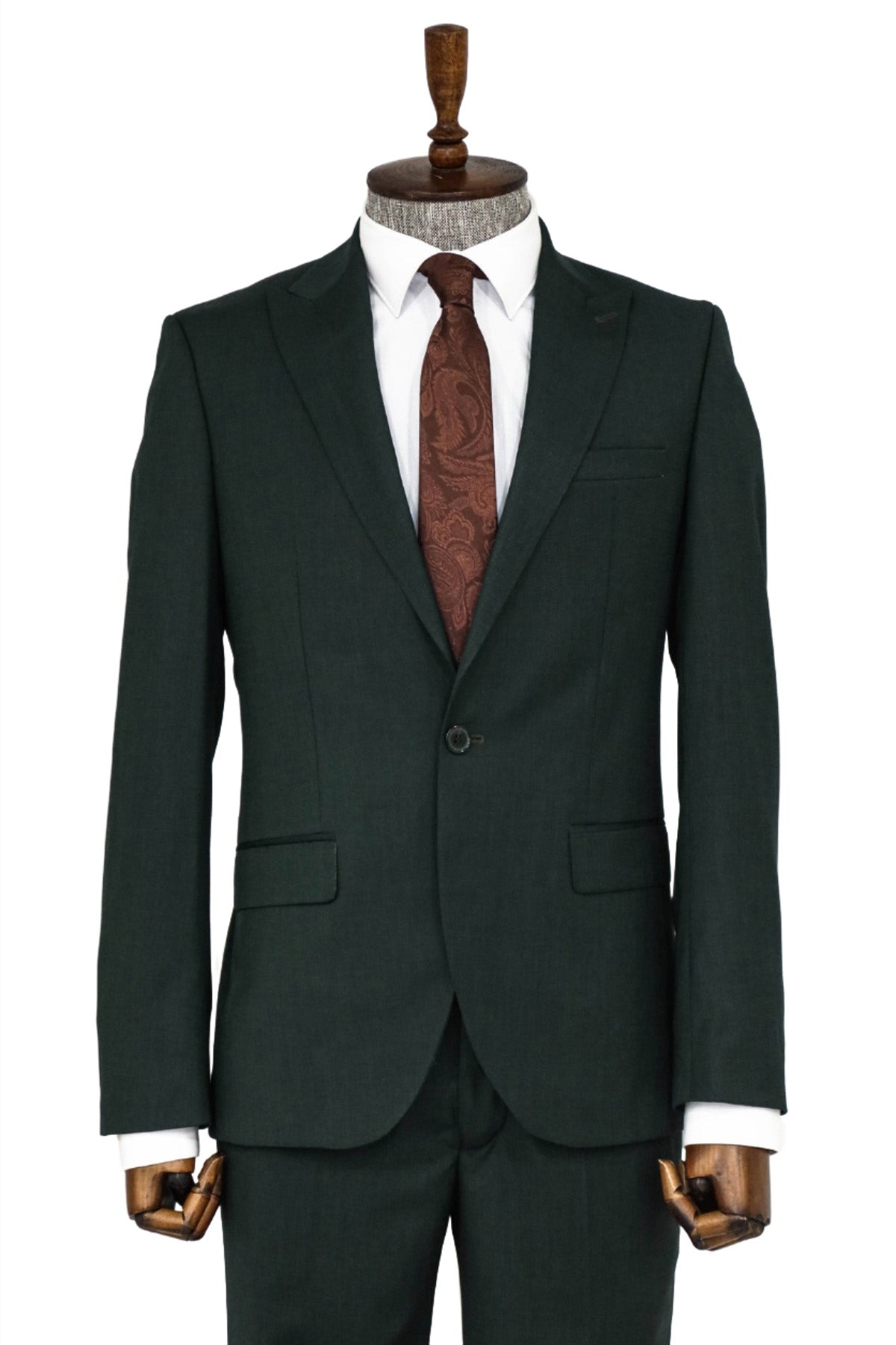 2 Piece Patterned Slim Fit Dark Green Men Suit