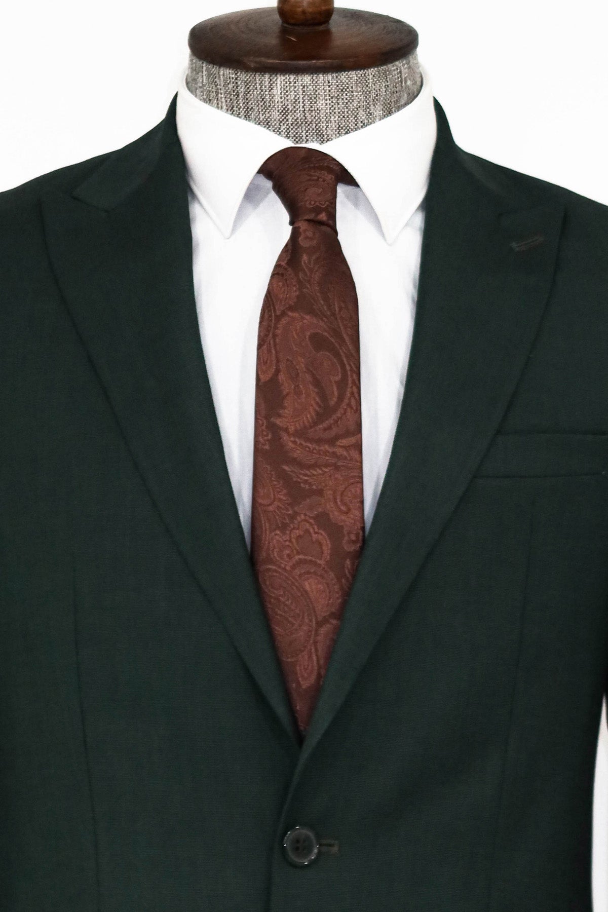 2 Piece Patterned Slim Fit Dark Green Men Suit - Image 2