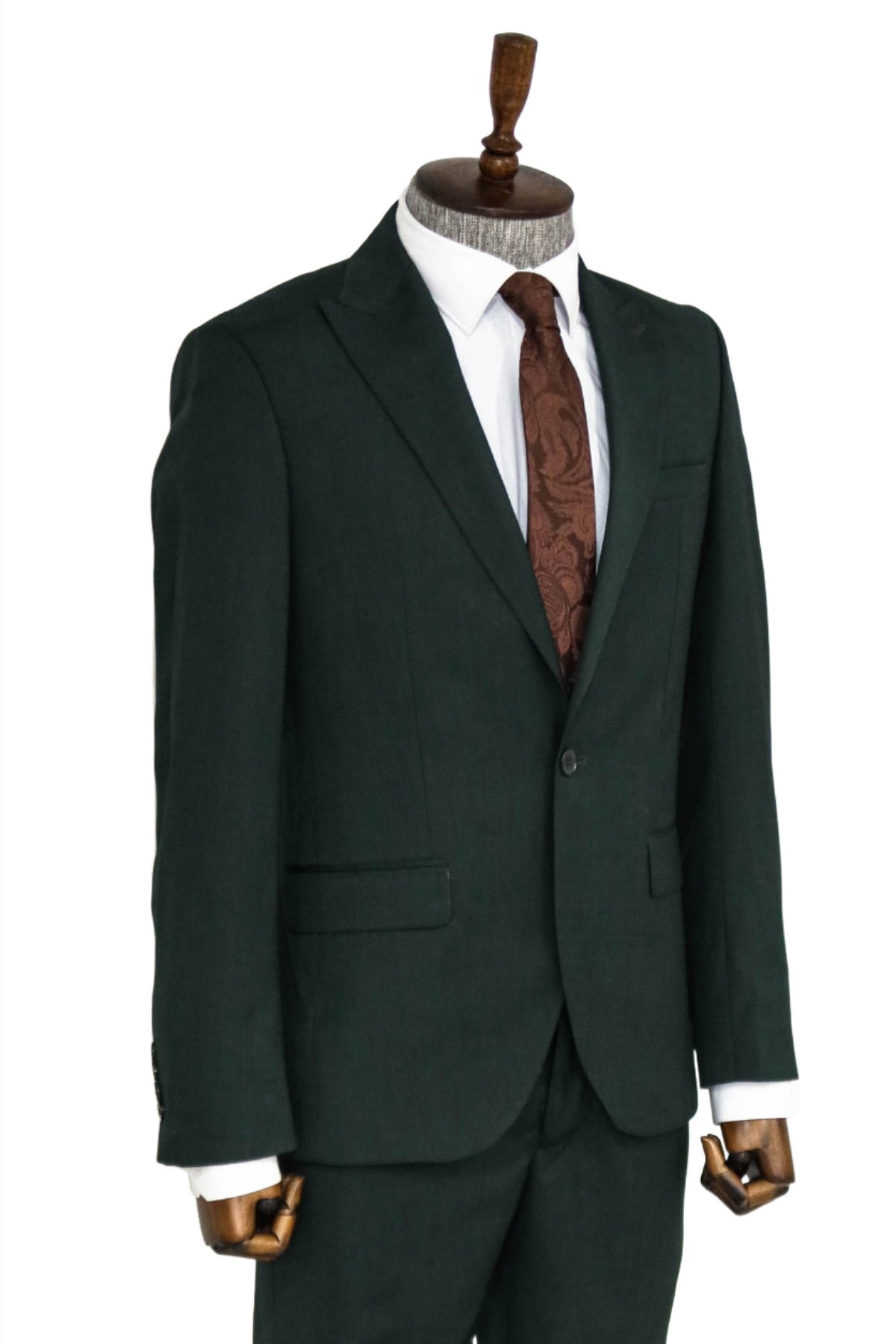 2 Piece Patterned Slim Fit Dark Green Men Suit - Image 3