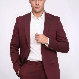Single Buttons 2 Piece Burgundy Men Suit