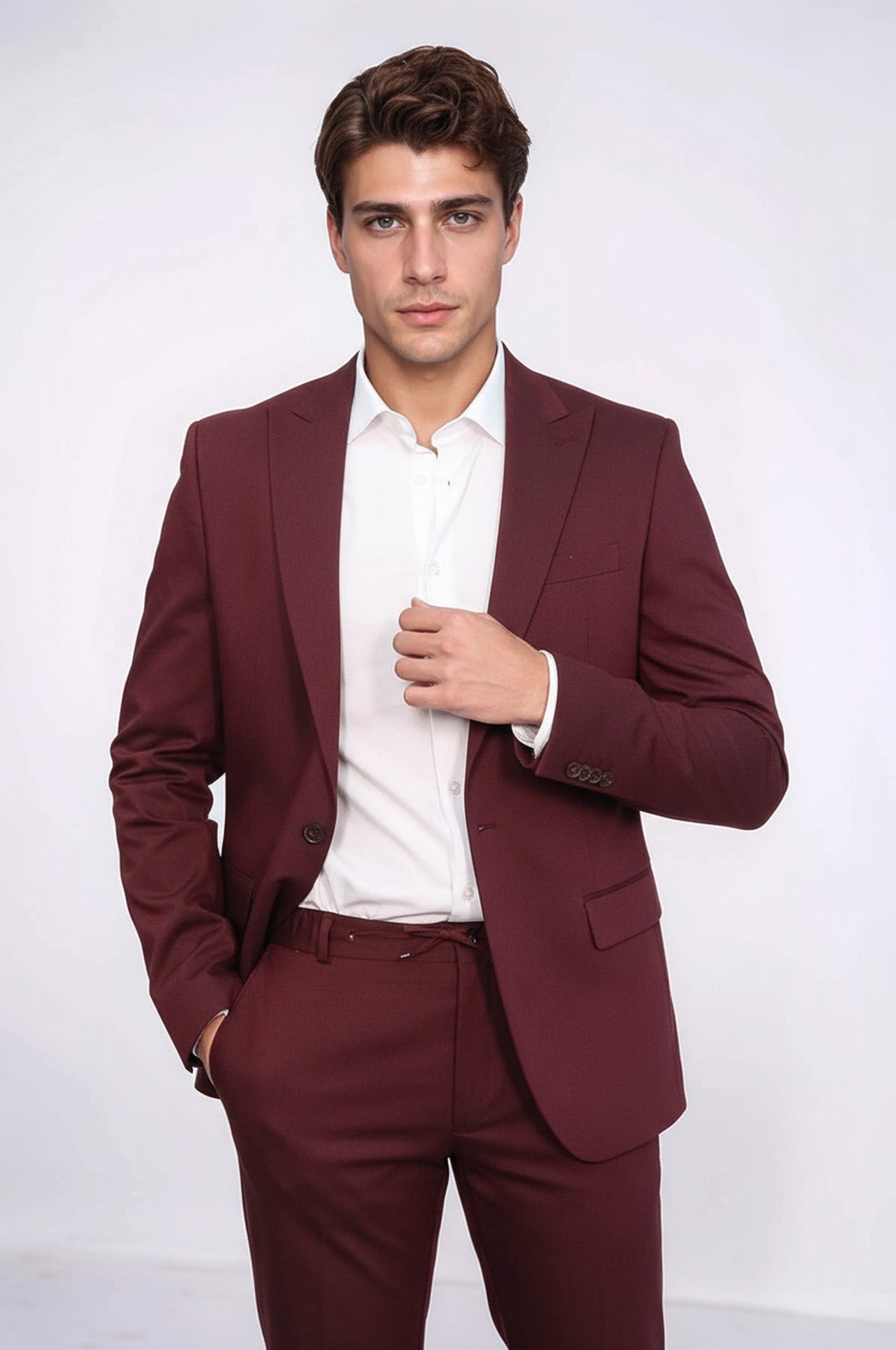 Single Buttons 2 Piece Burgundy Men Suit