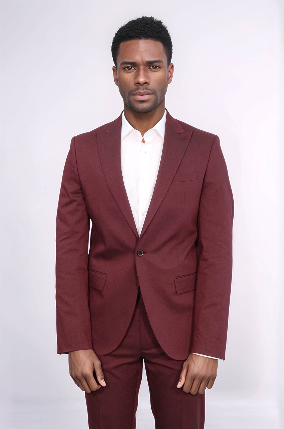 Single Buttons 2 Piece Burgundy Men Suit - Image 3
