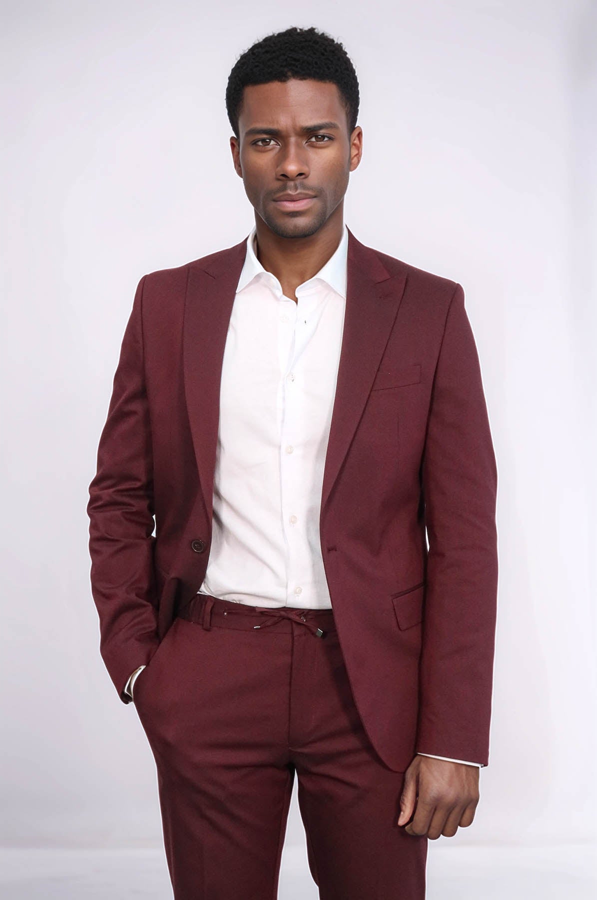 Single Buttons 2 Piece Burgundy Men Suit - Image 2