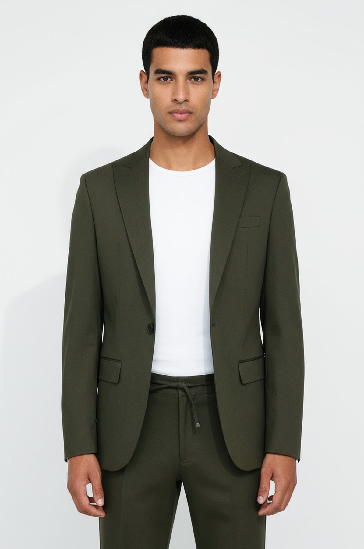 Single Buttons 2 Piece Green Men Suit - Image 3