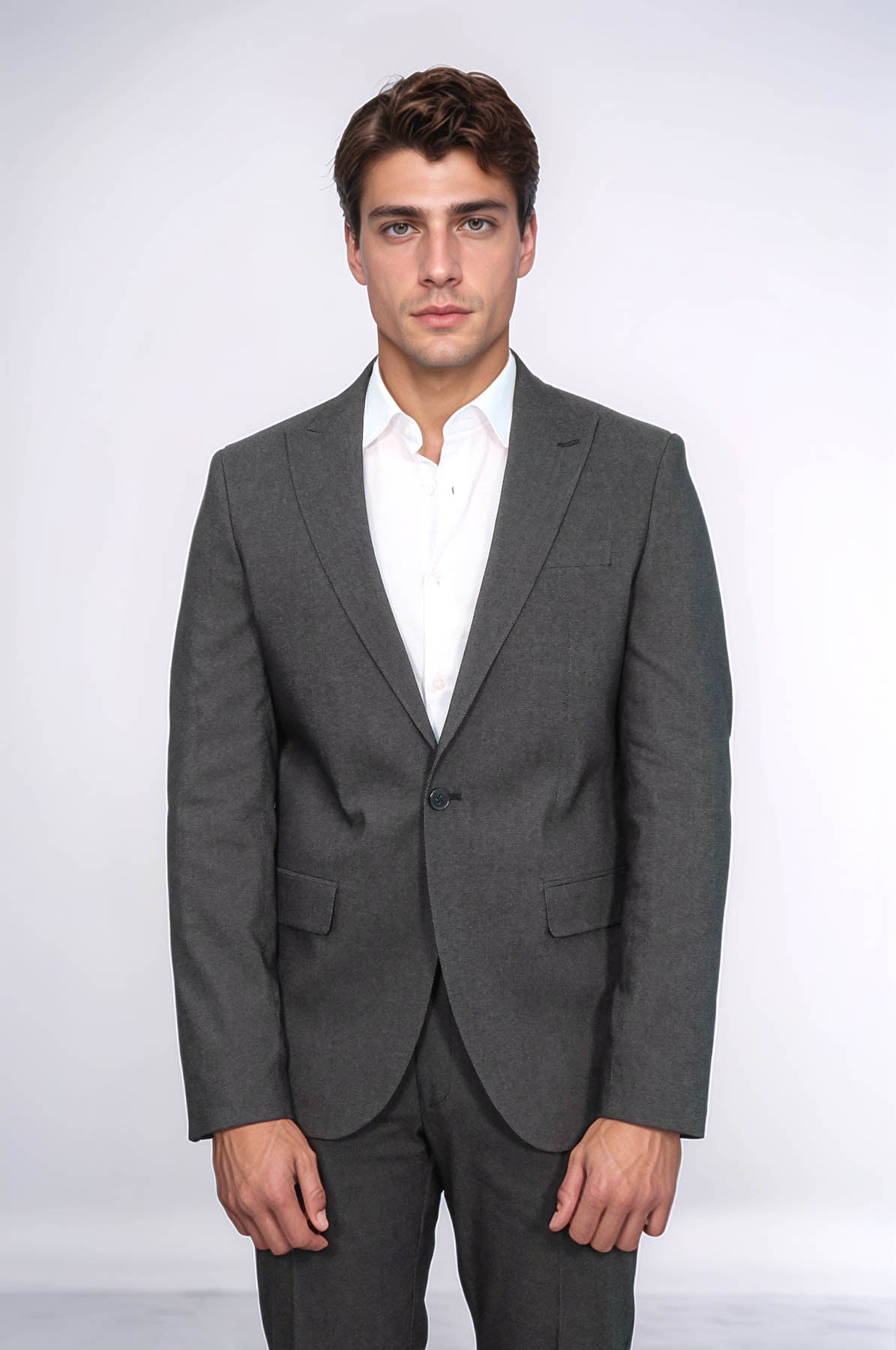 Single Buttons 2 Piece Black Men Suit - Image 2