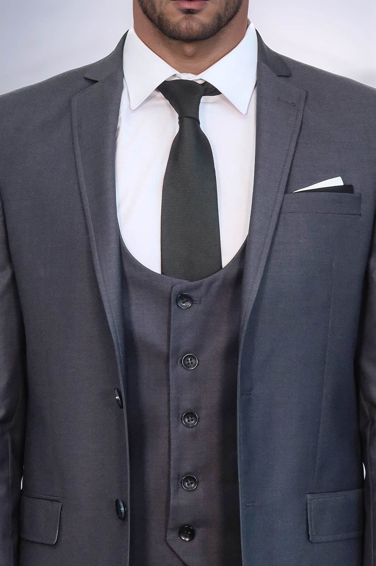 Plain Vested Anthracite Men's Suit - Image 2