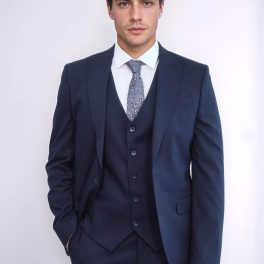 Plain Slim Fit Navy Blue Men Suit