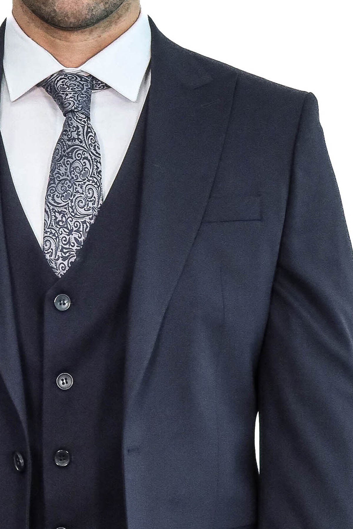 Plain Slim Fit Navy Blue Men Suit - Image 2