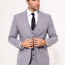 Grey Men's Plain Suit With Vest