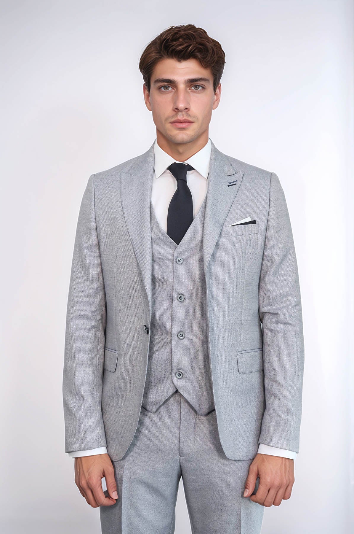 Patterned Light Blue 3 Piece Suit - Image 3