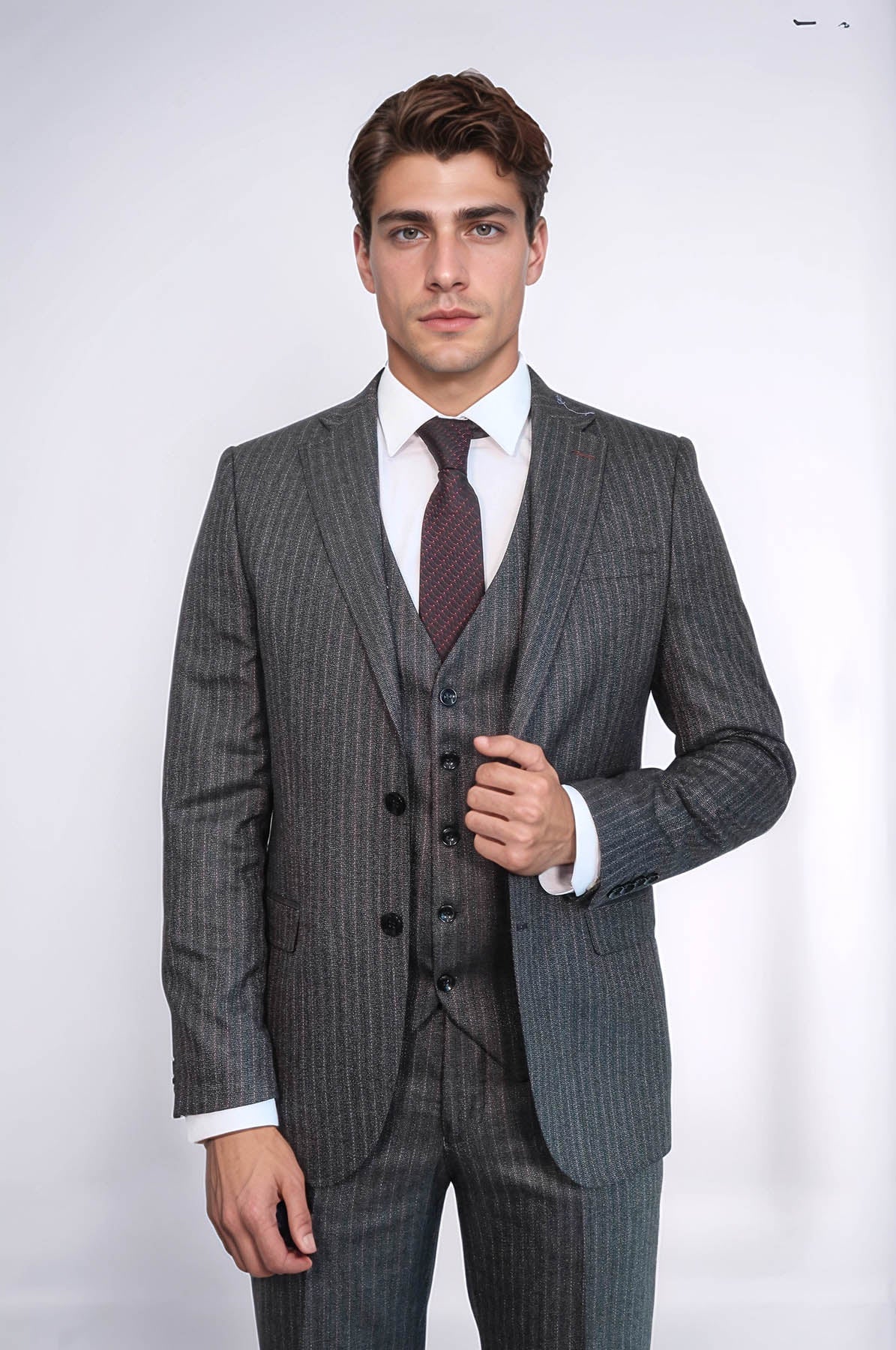 Striped Black Vested Suit - Image 3