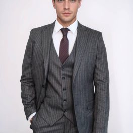 Striped Black Vested Suit