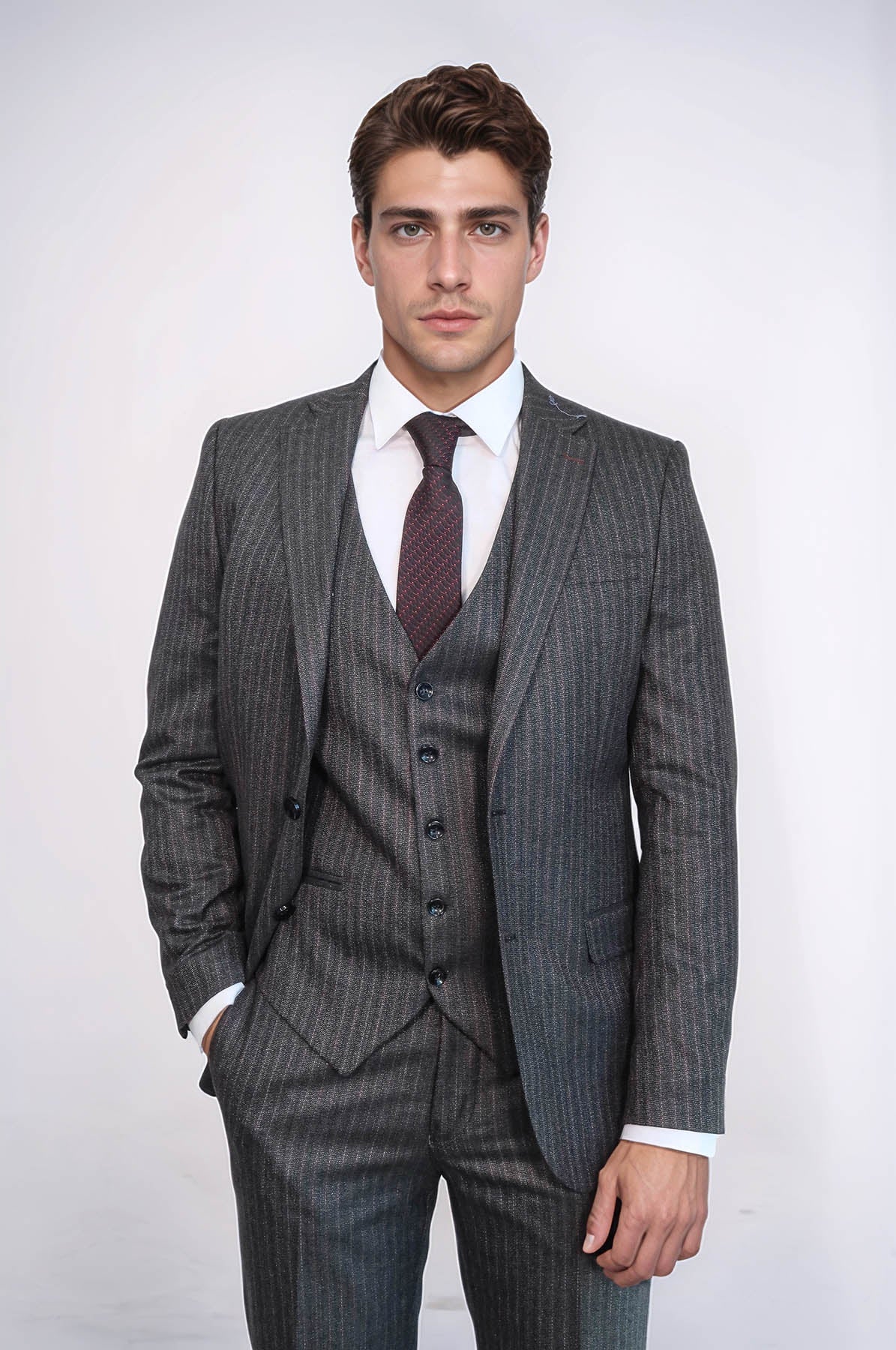 Striped Black Vested Suit
