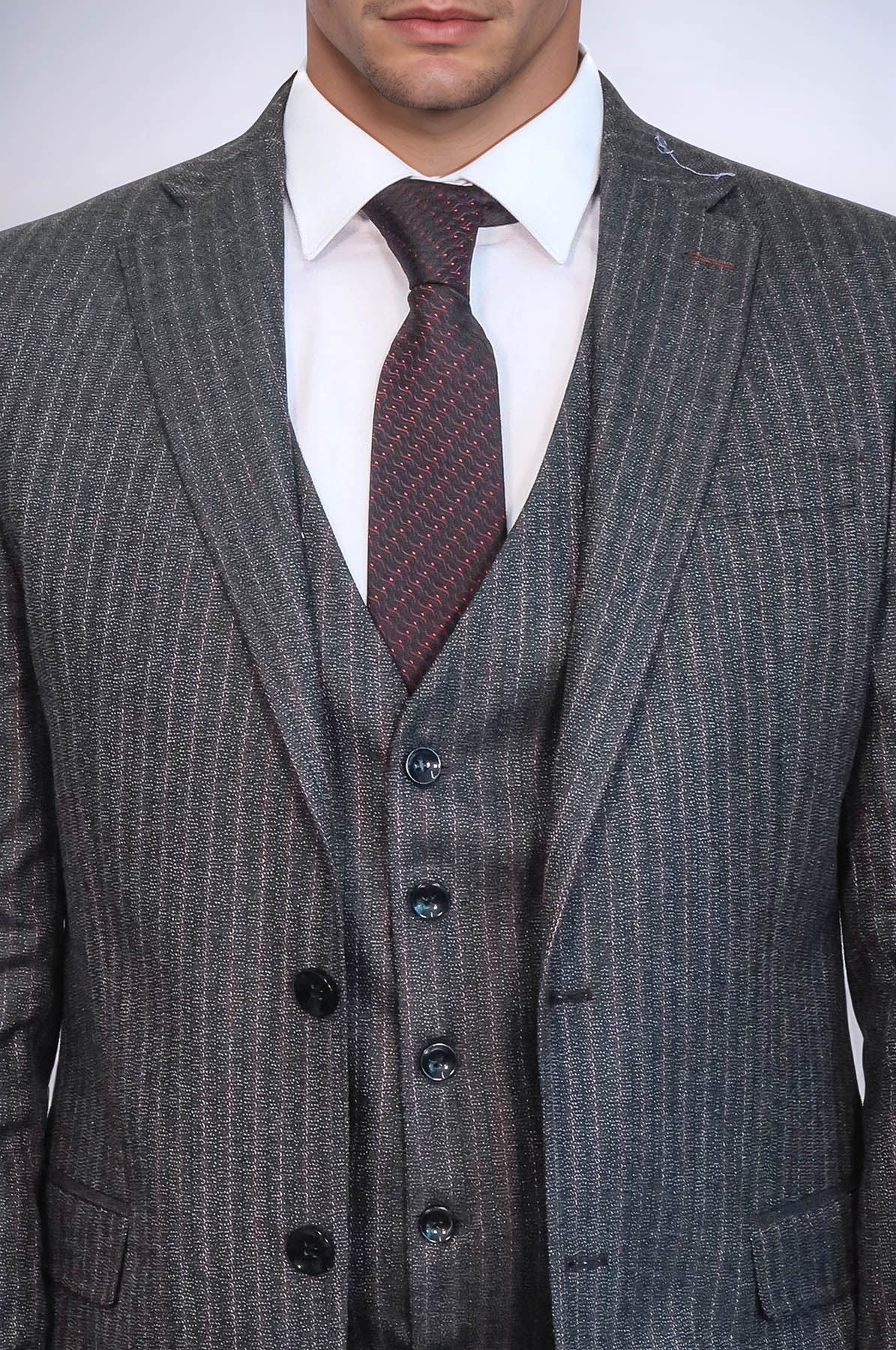 Striped Black Vested Suit - Image 2