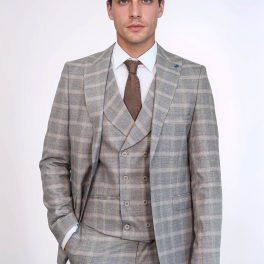 Single Button Peak Lapel 3-Piece Suit In Beige