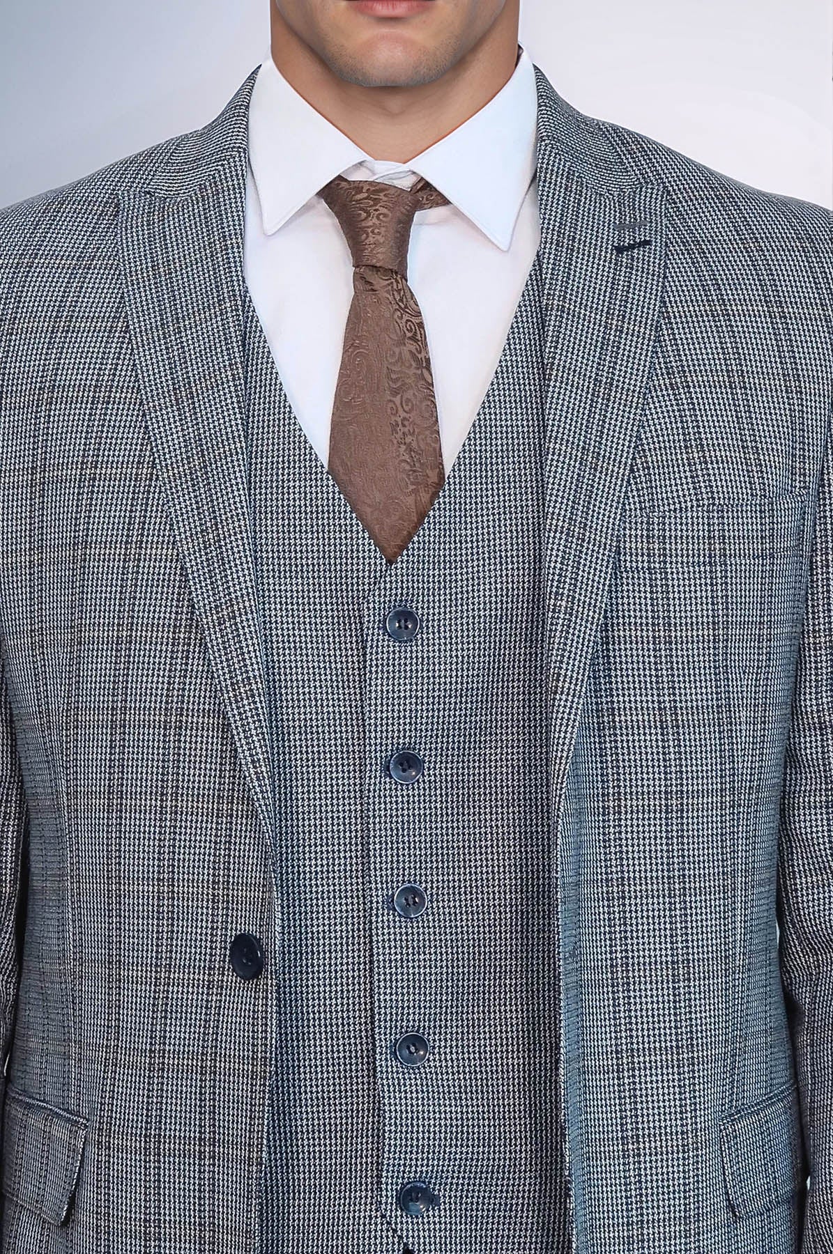 Plaid Navy Slim-Fit Vested Suit - Image 2