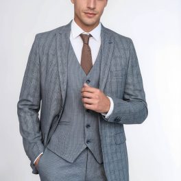 Plaid Navy Slim-Fit Vested Suit