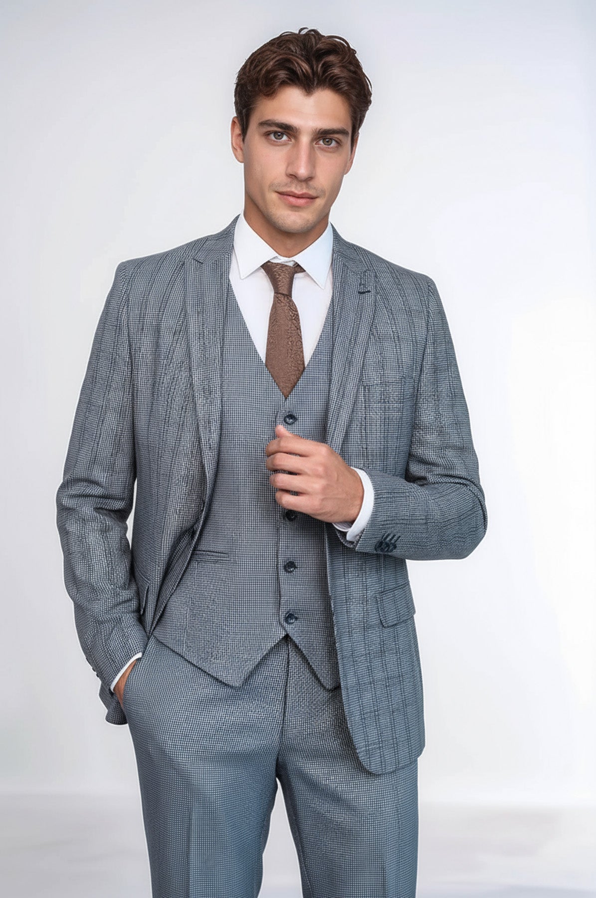 Plaid Navy Slim-Fit Vested Suit