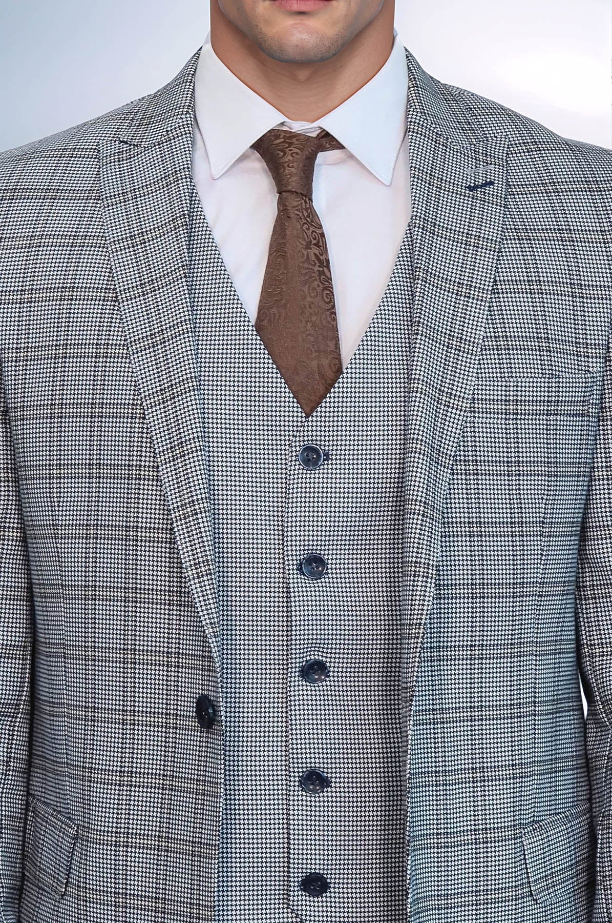 Plaid Slim-Fit Light Blue Men Suit - Image 2