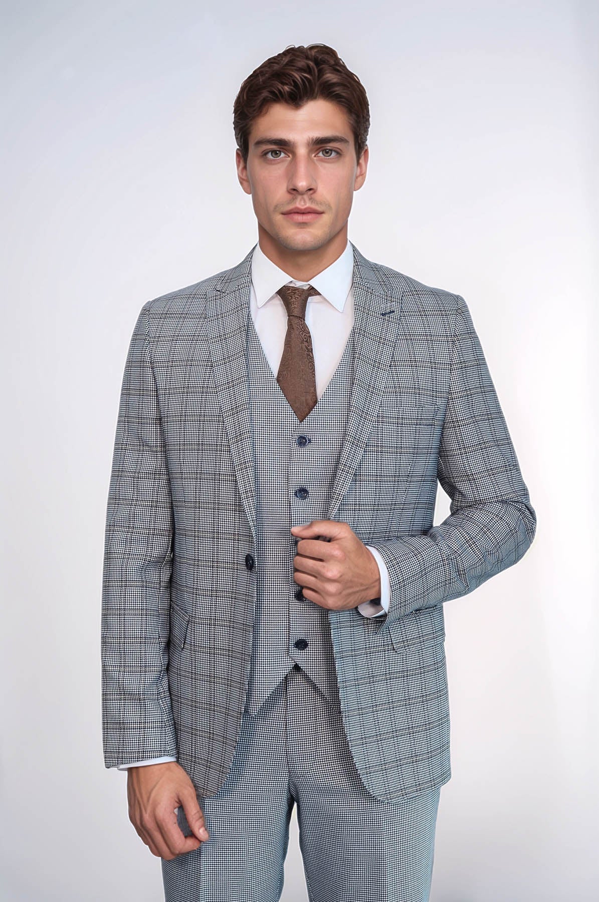 Plaid Slim-Fit Light Blue Men Suit - Image 3