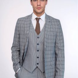 Plaid Slim-Fit Light Blue Men Suit