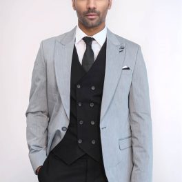 Black Double Breasted Vest Grey Men Suit