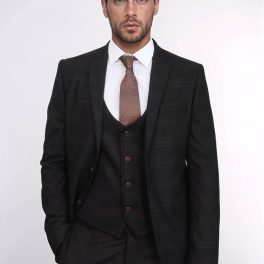 Brown Plaid Men's Winter 3 Piece Suit