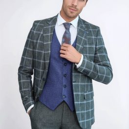 Grey Blue Checked Suit