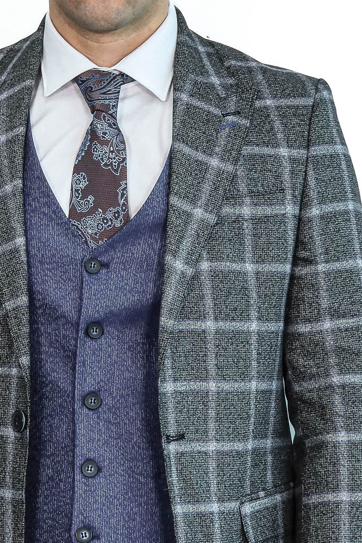Grey Blue Checked Suit - Image 2