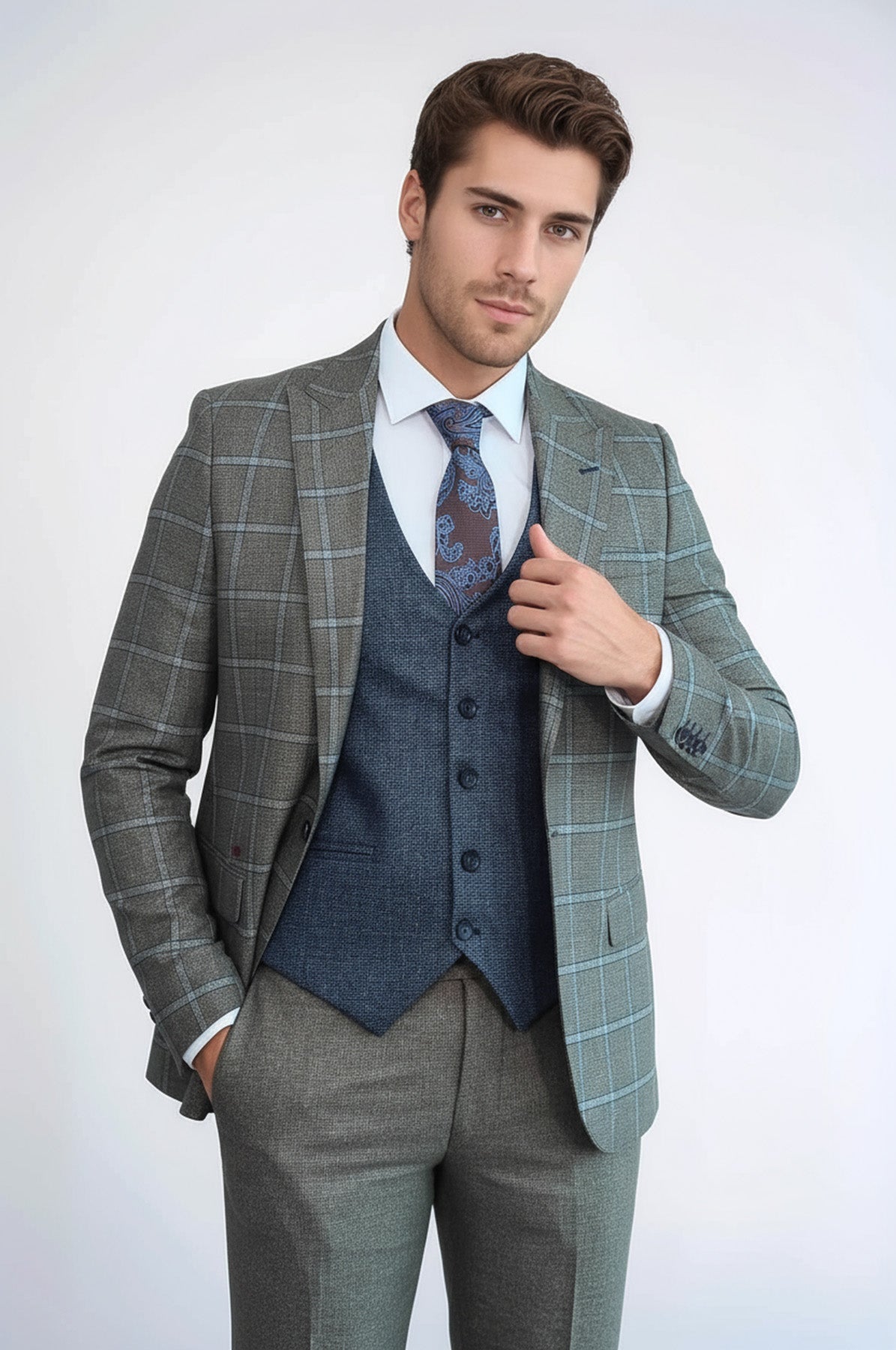 Vested Grey Men Suit