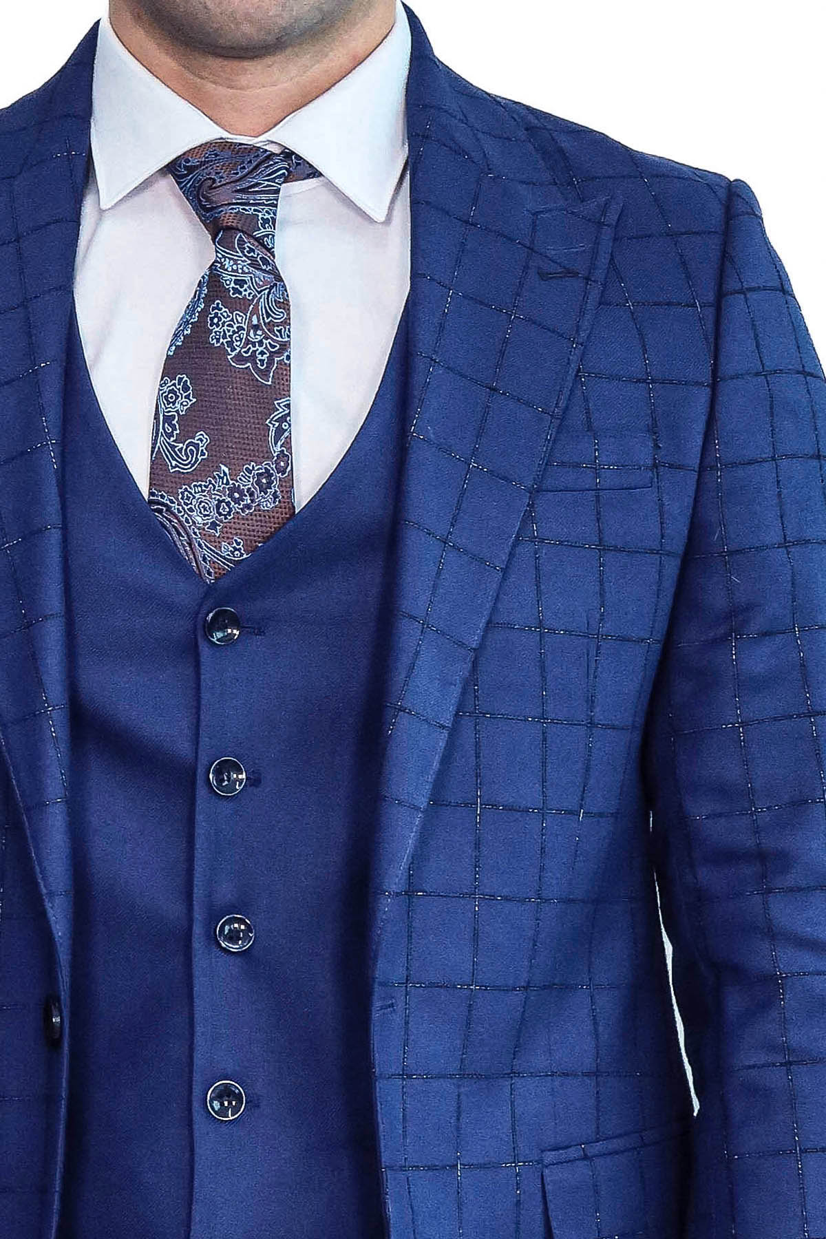 Blue Vested Suit With Plaid Blazer - Image 2