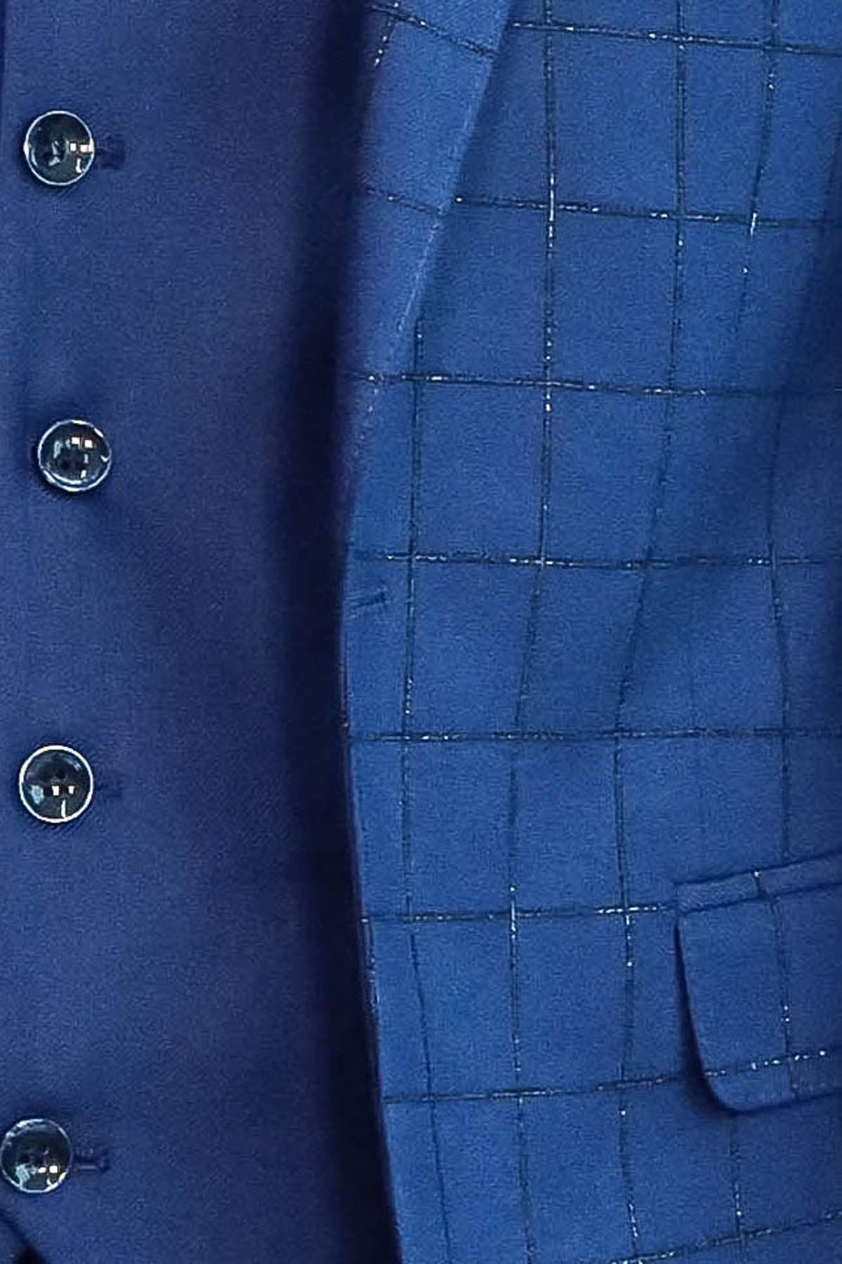 Blue Vested Suit With Plaid Blazer - Image 3
