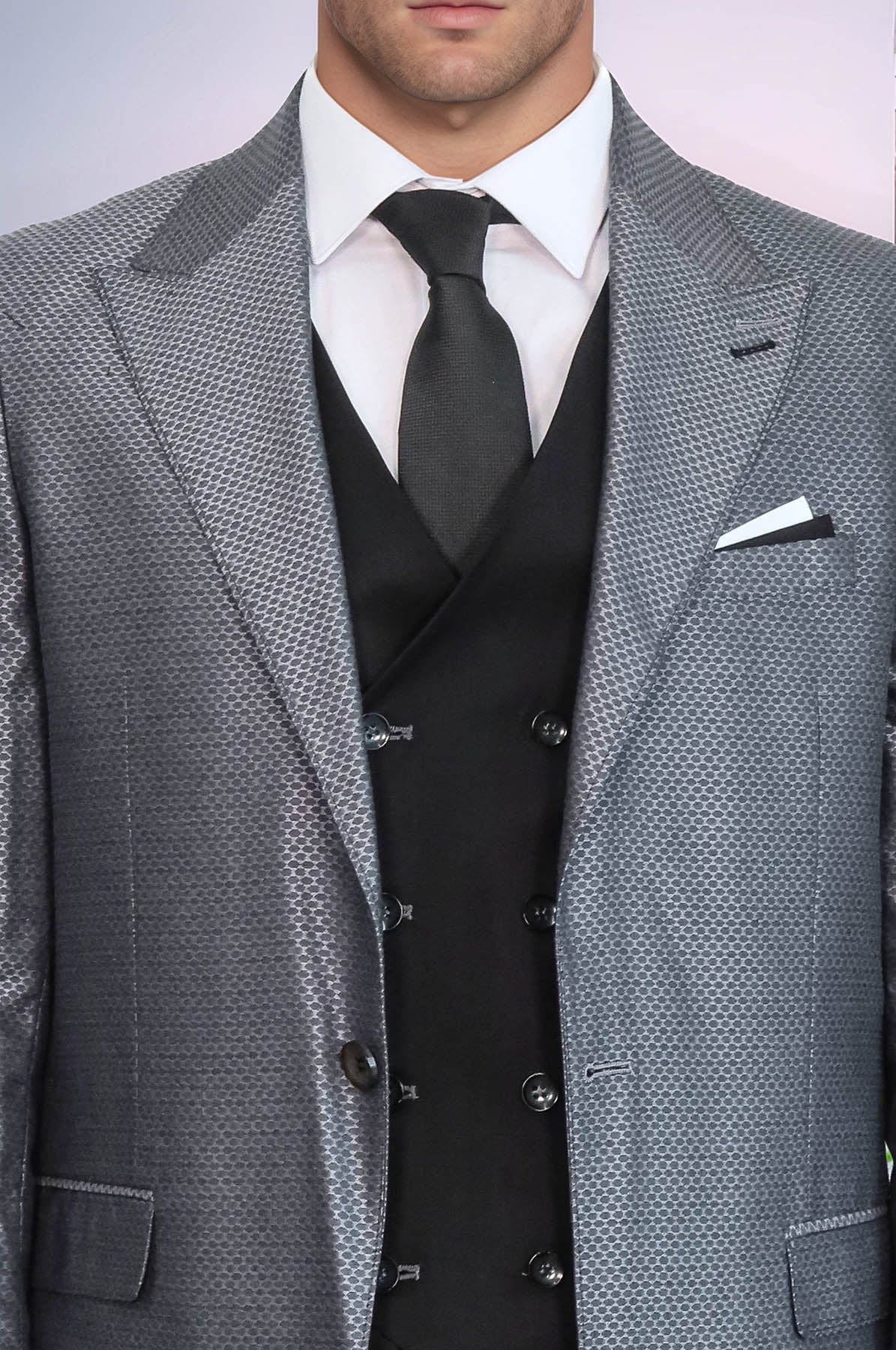 Grey Jacket Combined Black Suit - Image 2