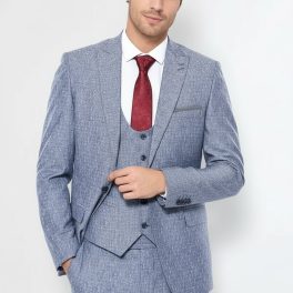 Linen Touch Blue Men's 3 Piece Suit