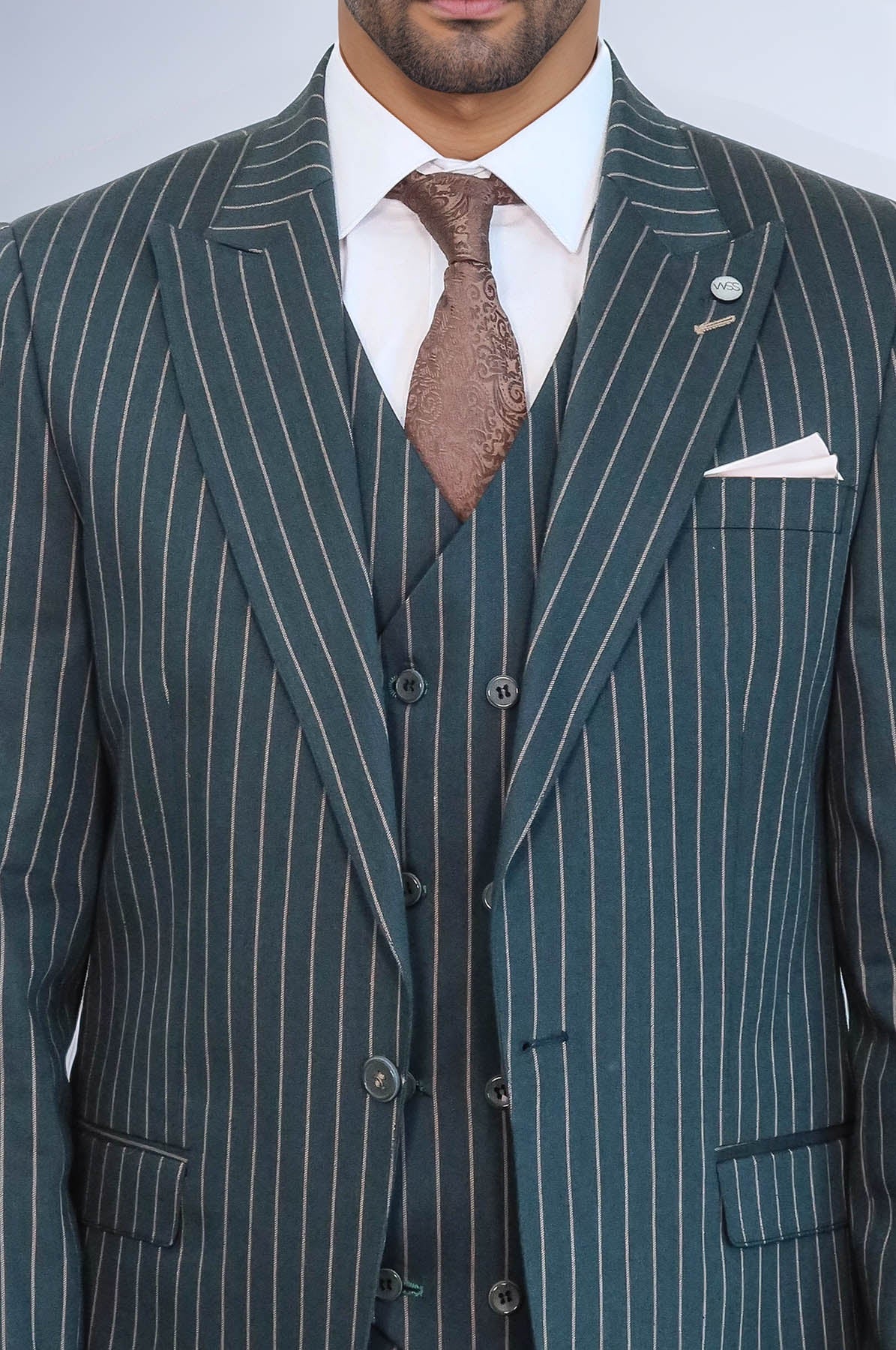 Striped Jacket Green Men's Suit - Image 2