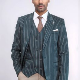 Striped Jacket Green Men's Suit
