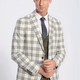 Checked Slim Fit Green Men Suit