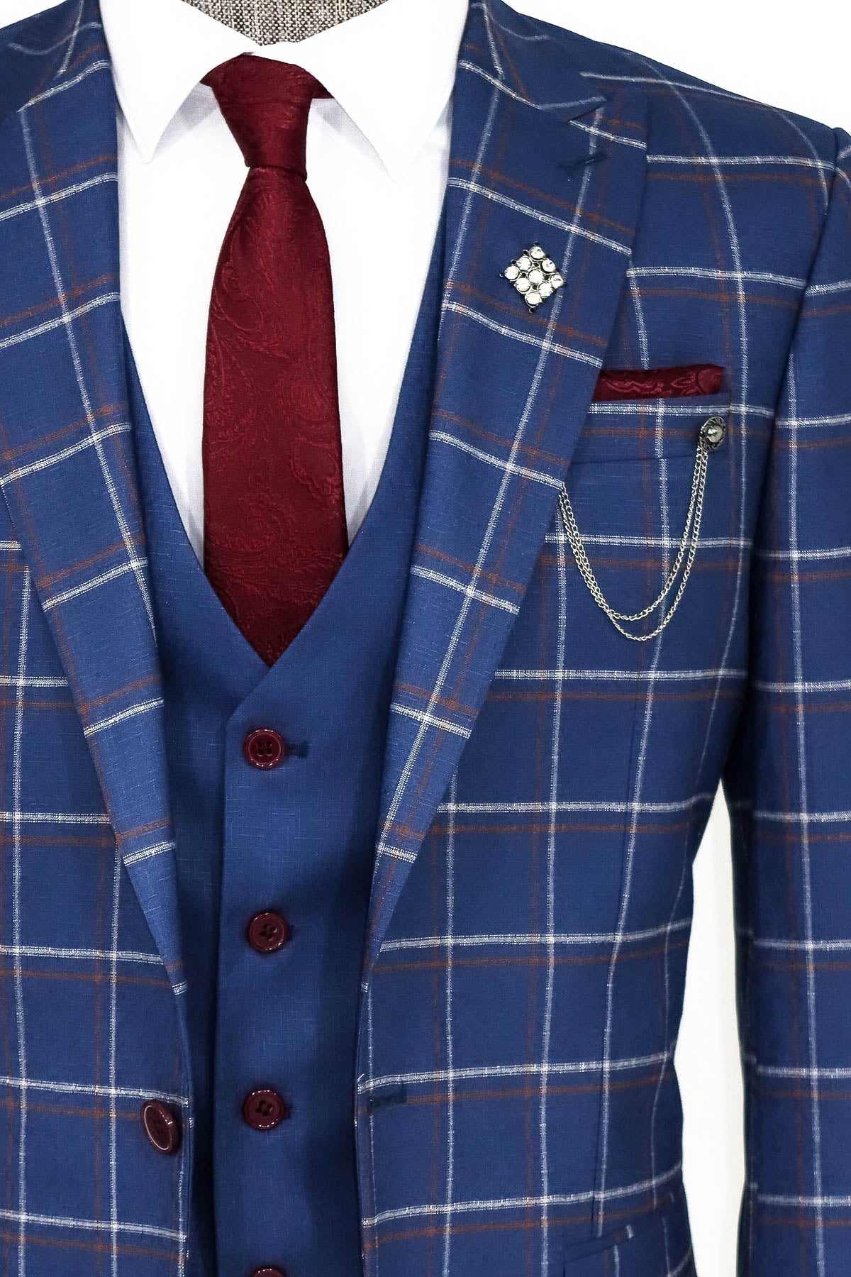 Checked Blue Men Suit - Image 2