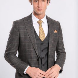 Checked Slim Fit Anthracite Men Suit