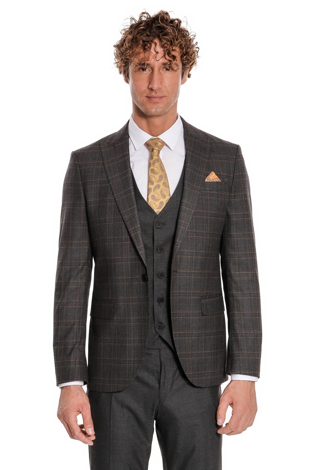 Checked Slim Fit Anthracite Men Suit - Image 3