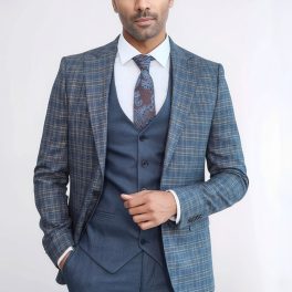 Checked Slim Fit Blue Men Suit