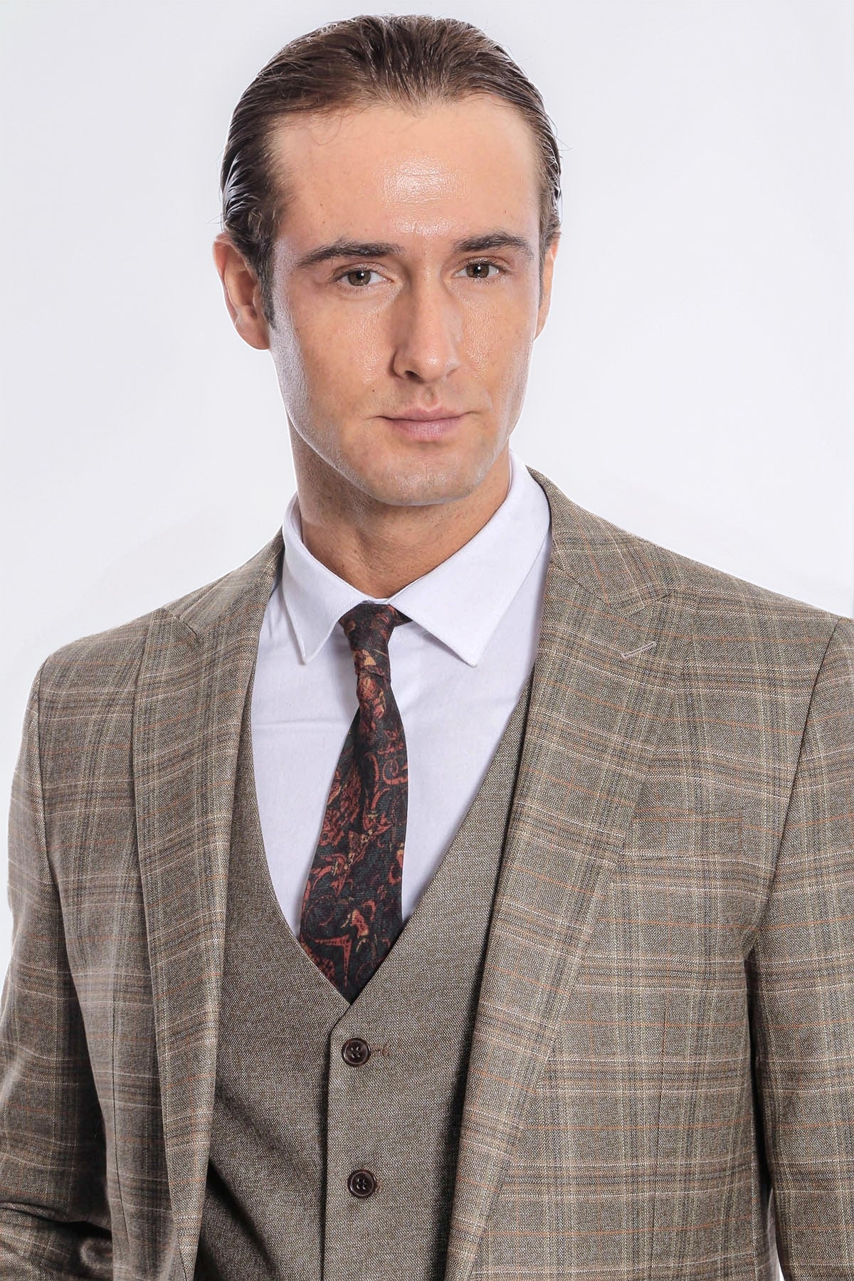 Checked Slim Fit Brown Men Suit - Image 2