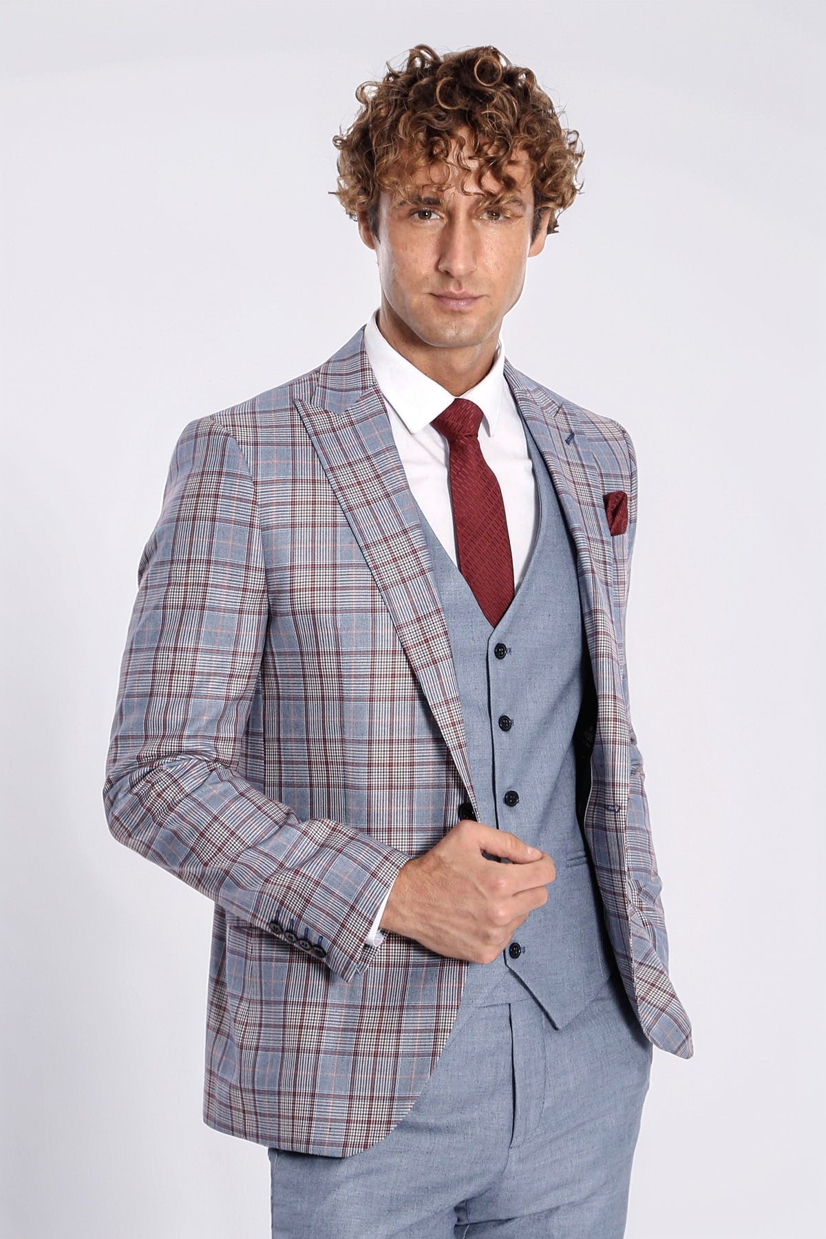 Checked Slim Fit Blue Men Suit