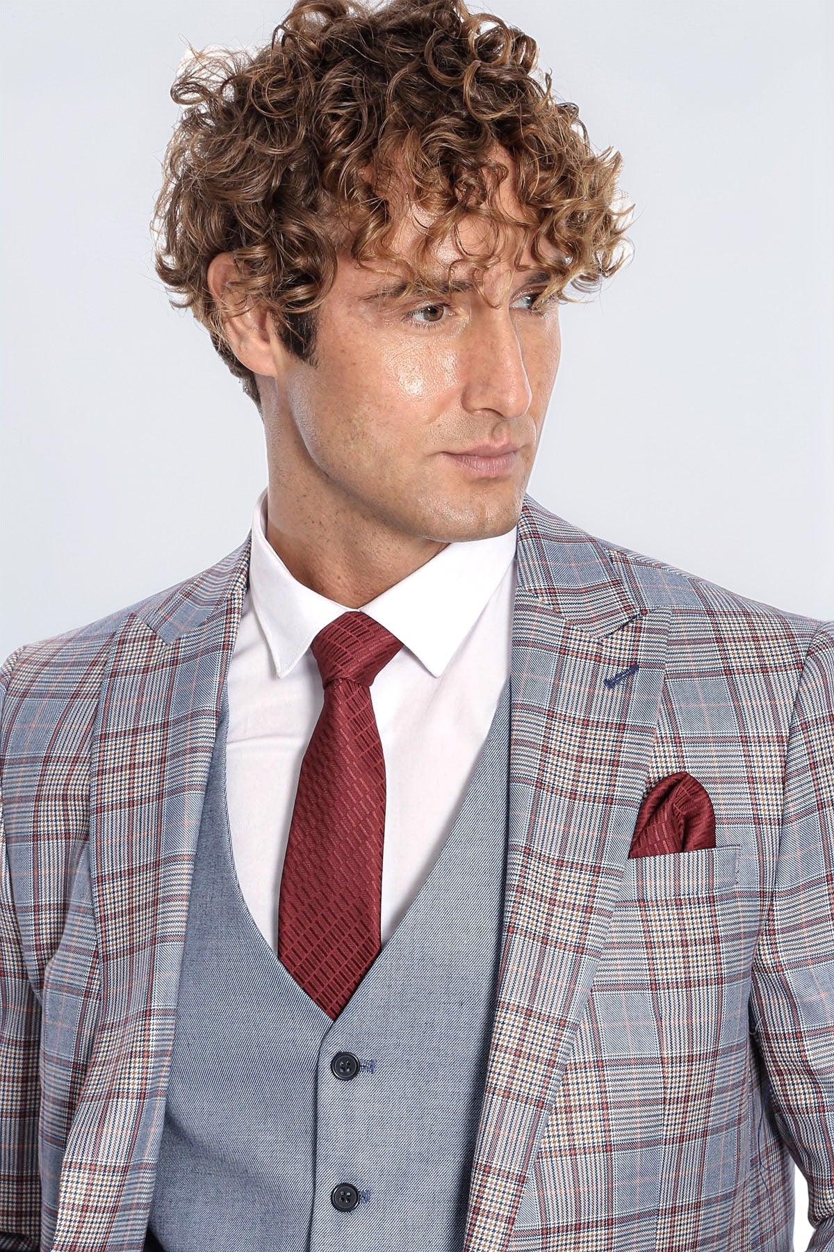 Checked Slim Fit Blue Men Suit - Image 2